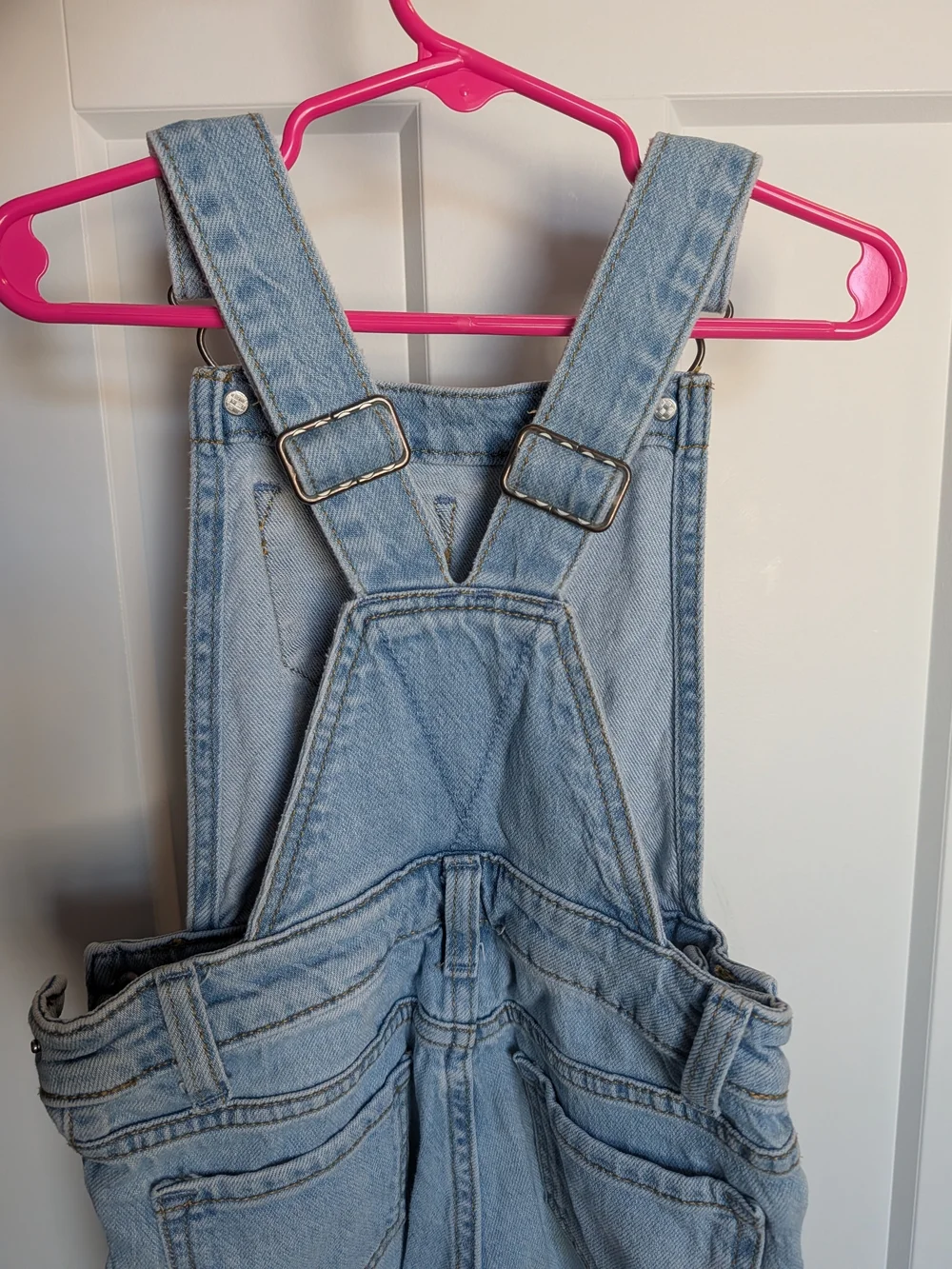 Cat & Jack Light Blue Denim Overalls with Purple Sequin Knee Patches
